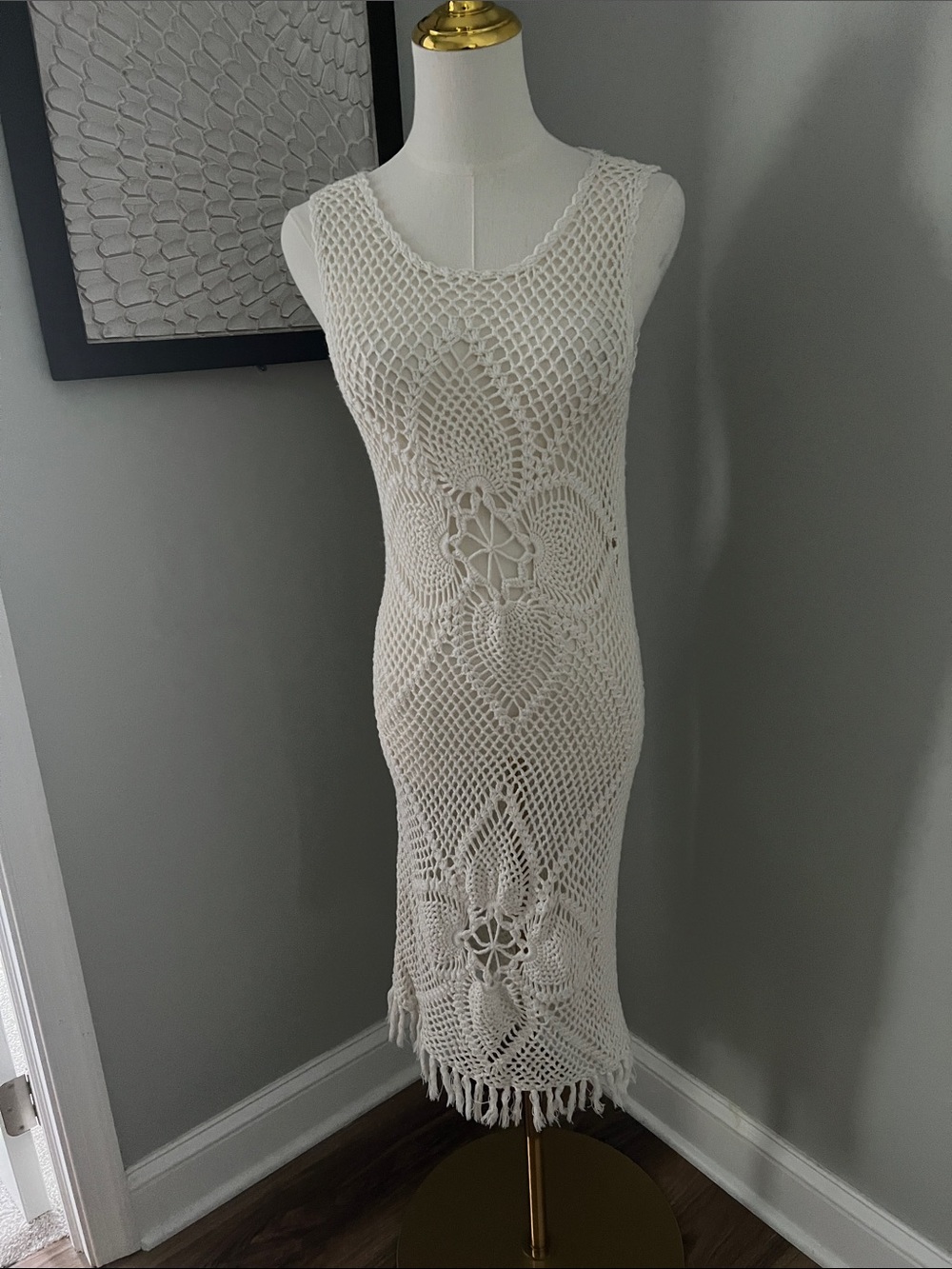 Charlotte Russe Cream Crochet Knit Sleeveless Coverup Dress